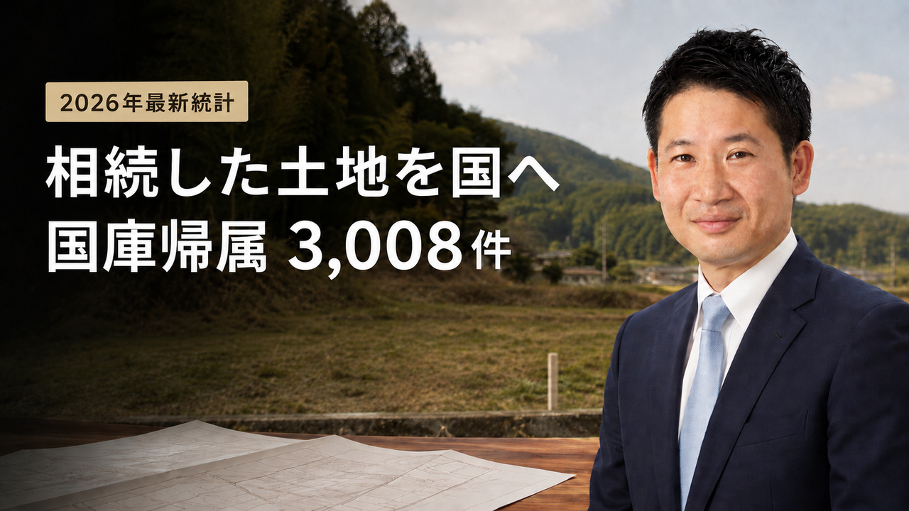 相続土地国庫帰属制度の2026年最新統計を解説する司法書士木村光太朗と相続した土地のイメージ